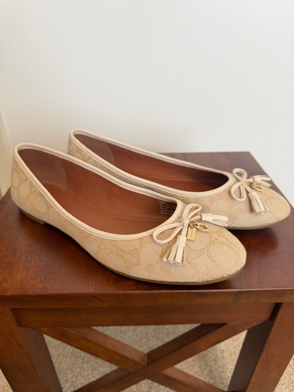 Coach Beige Signature Tassel Ballet Flats - Size 10